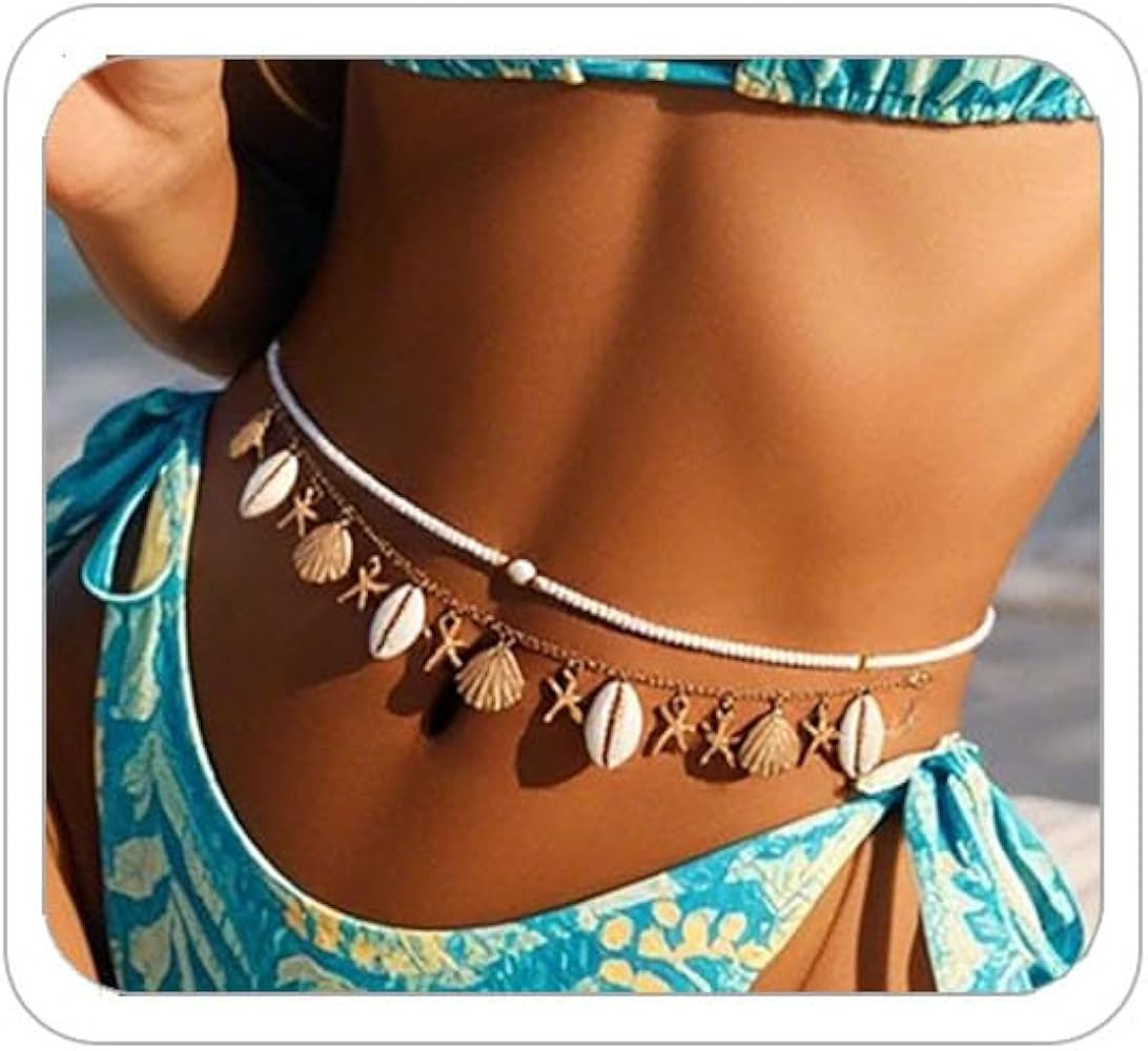Mermaid Starfish Waist Chain for Women Pearl Body Chain Starfish Shell Waterproof Belt Chain Summ... | Amazon (US)