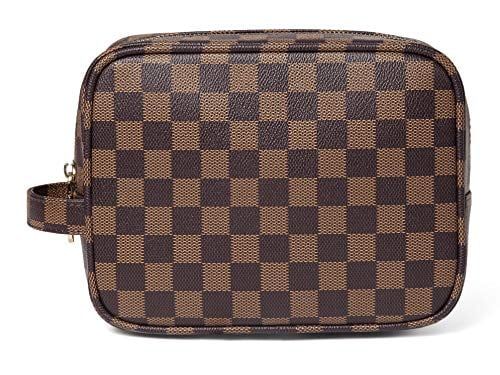 Daisy Rose Luxury Checkered Make Up Bag | PU Vegan Leather Cosmetic toiletry Travel bag (Cream) | Walmart (US)