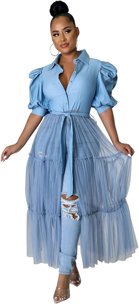 Ekaliy Women Sexy Short Sleeve Bodycon High Low Asymmetrical Ruffle Tunics Blouse Shirt Top Dress | Amazon (US)