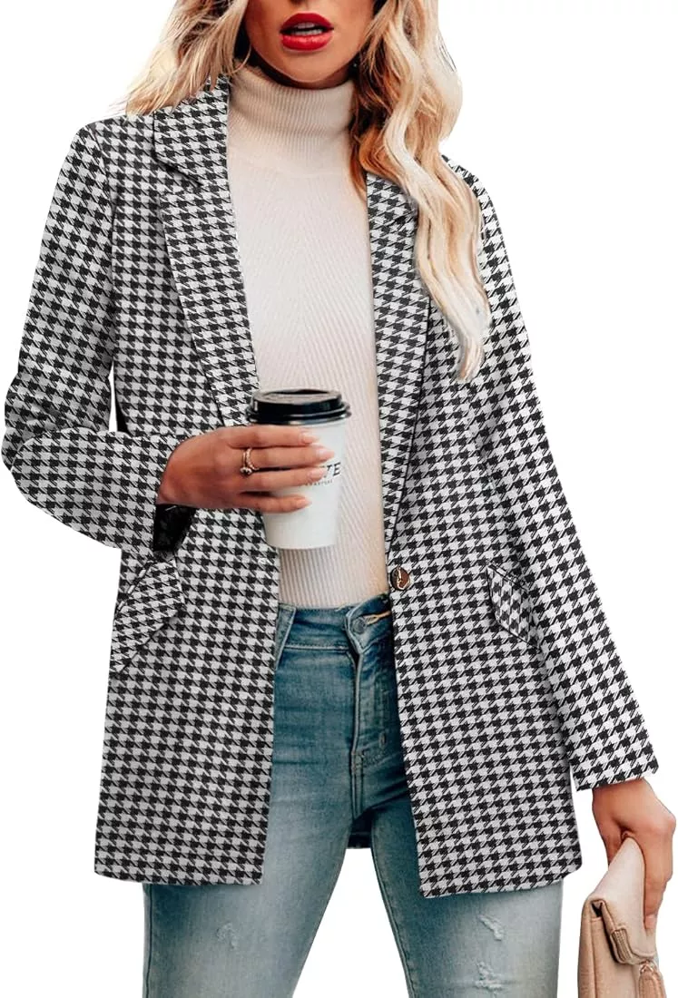 CRAZY GRID Womens Casual Blazer Jacket Long Sleeve Business Suit Jacket  Fashion Dressy Work Office Jacket Open Front Button Ladies Blazer White S  at  Women's Clothing store