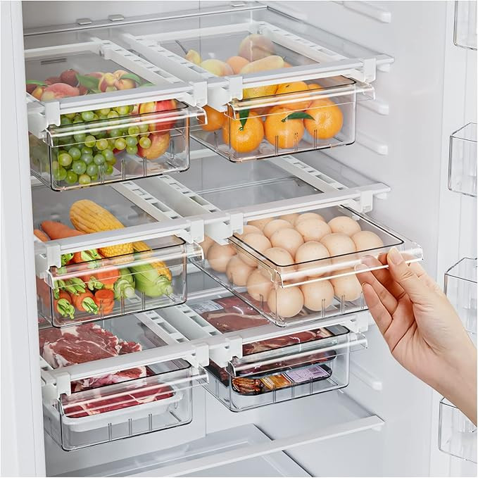 SNSLXH 2 Pack Refrigerator Drawer Organizer, Pull Out Shelf Storage Transparent Organizer for Egg... | Amazon (US)