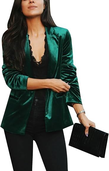 Women's Velvet Suit Blazer Jacket Casual Office Work Long Sleeve Button Pockets Tailored Jacket C... | Amazon (US)