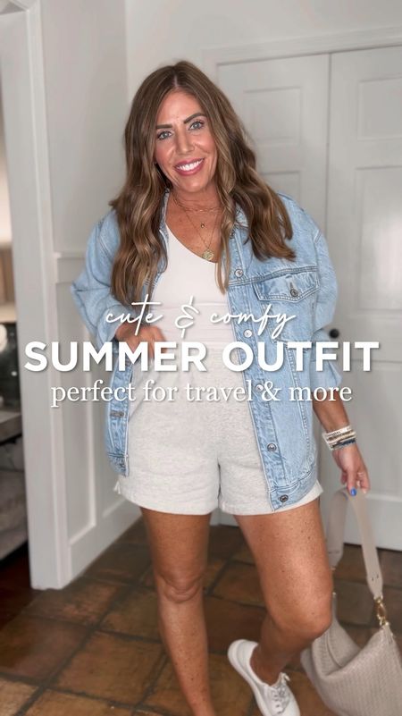 Super cute and comfy summer outfit: perfect for travel and more!

Oversized denim jacket -size medium
On sale 15% off plus you can save an extra 15% off with code exclusively through LTK 

High-rise fleece shorts -size small
On sale 15% off plus an extra 15% off exclusively through LTK with code

Longline bralette-size medium
These were my go to all last summer. They are so comfy and true to size and they come in several colors. On sale 30% off

Rhinestone embellished leather sneakers from Marmi shoes, are so extremely comfortable and the side zipper allows for easy on/off, which are perfect for airport travel. Great for lots of walking and standing as well. They are true to size and you can save 10% off your purchase with my code DELPHA10

Italian leather woven shoulder bag from quince is a Clare V look for less for only $129.90 vs $485! The quality is amazing and it comes in three colors.


#CasualStyle #ComfyStyle#Over40Style #SummerOutfitIdeas #TravelOutfit
#BallGameOutfit #MarmiShoes #OversizedJacket #DenimJacket


#LTKSaleAlert #LTKOver40 #LTKStyleTip