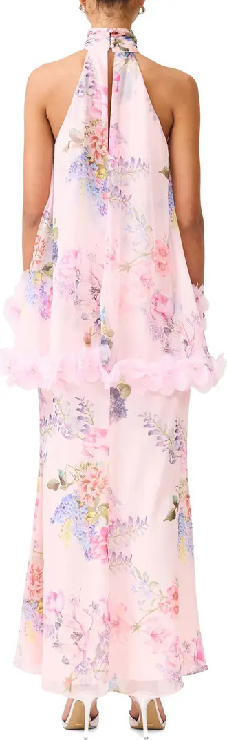 Millie Floral Appliqué Tiered Halter Neck Gown | Nordstrom