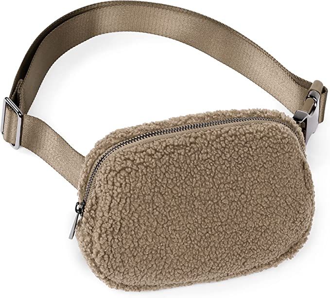 Amazon.com | ODODOS Fleece Mini Belt Bag with Adjustable Strap, Sherpa Small Waist Pouch Fanny Pa... | Amazon (US)