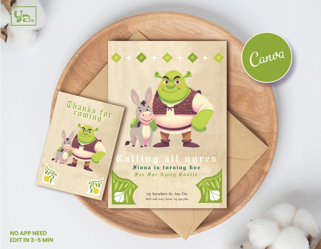 Editable Shrek Birthday Party Invitation Template, Printable Evite, Digital Mobile Birthday, Part... | Etsy (US)