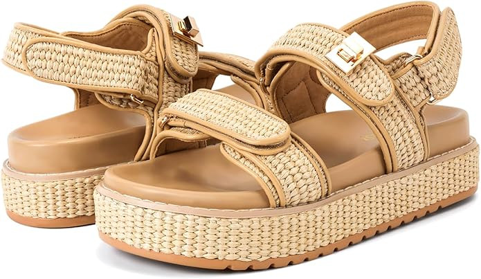 Women's Raffia Sandals Platform Open Toe Espadrille Sandals | Amazon (US)
