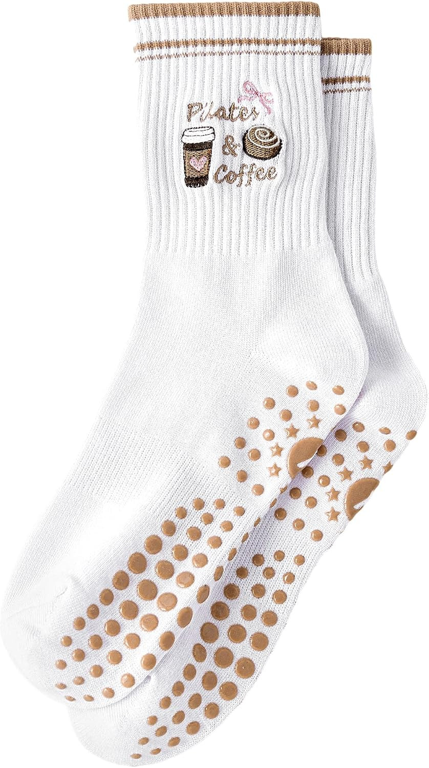 Pilates Grip Socks for Women, Cute Embroidered Yoga Grippy Socks | Amazon (US)