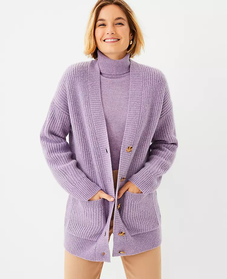 Ribbed Cashmere Boyfriend Cardigan | Ann Taylor (US)