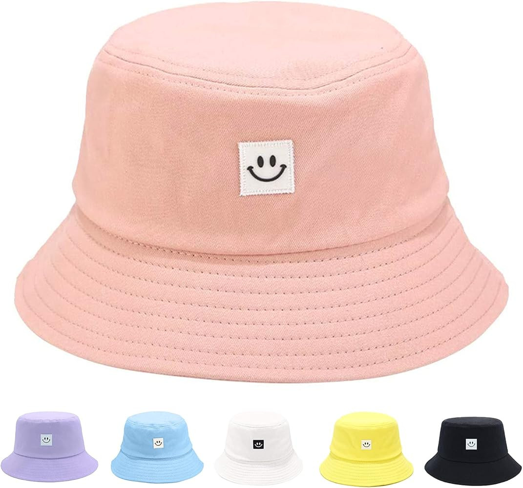 Kids Sun Hat Smile Face Bucket Hat for Girls Boys Summer Sun Protection Cotton Unisex Beach Cap | Amazon (US)