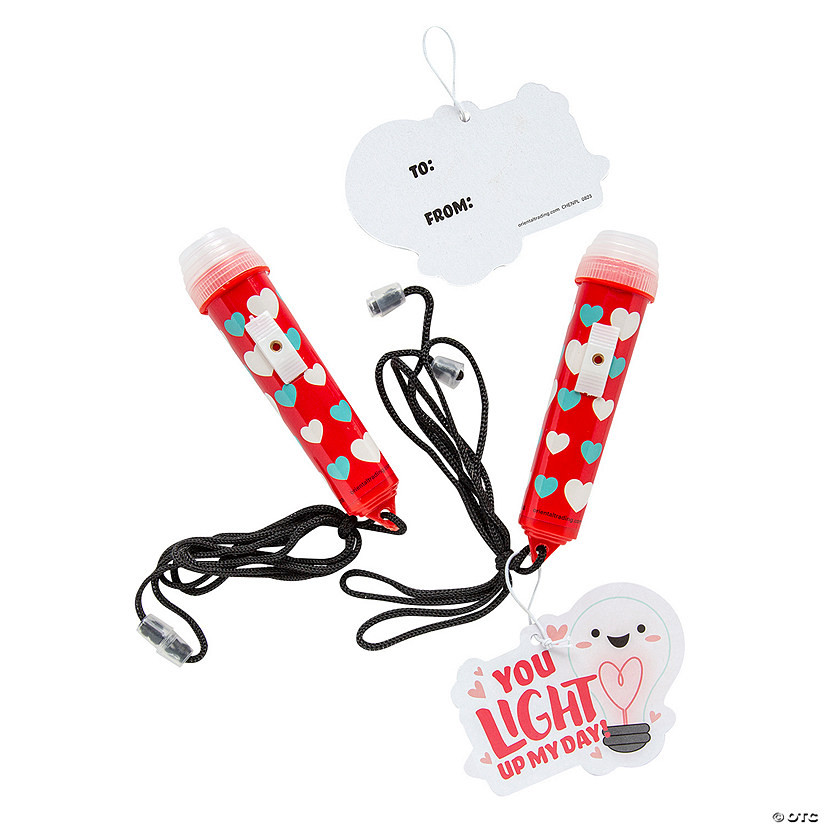 4" Flashlight on a Rope Valentine Exchanges with Card for 12 | Oriental Trading Company