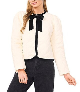 CeCe Quilted Round Bow Neck Long Sleeve Contrast Trim Jacket - S | Dillard's