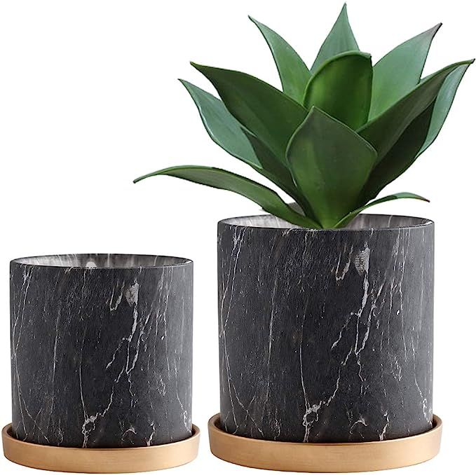 STARROP Marble Ceramic Flower Pot,5.5 4.3 Inch Modern Decorative Ceramic Flower Plant Pot with Dr... | Amazon (US)