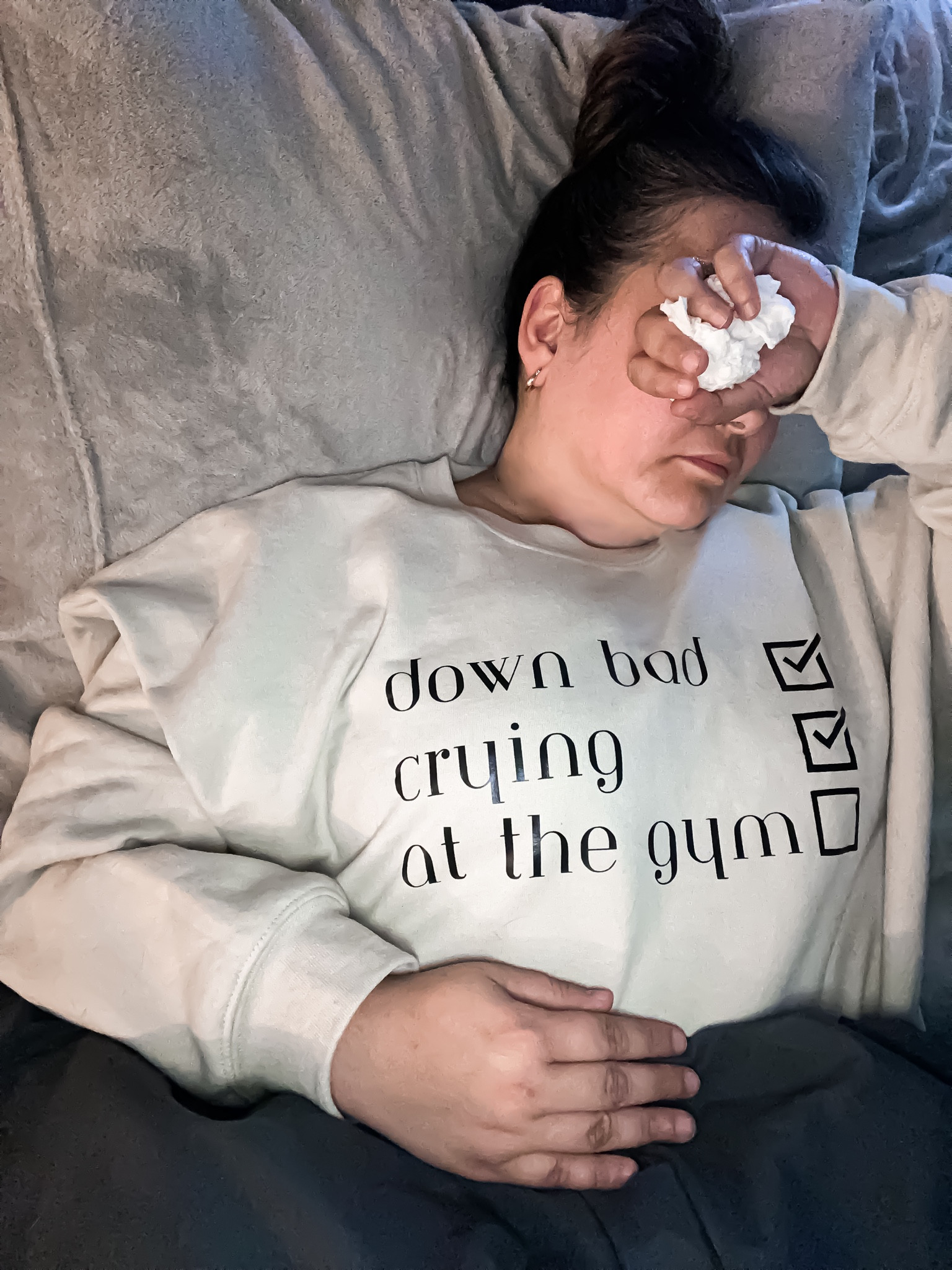 Down Bad Crying at the Gym Sweatshirt. IYKYK. 🤣😂 #swifties #downbadcryingatthegym #neveratthegym #taylorswift #ttpd 

#LTKStyleTip #LTKGiftGuide #LTKFindsUnder50