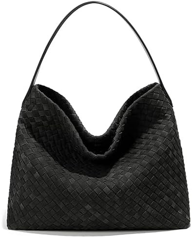 Woven Suede Shoulder Bag for Women Suede Hobo Bag Tote Elegant Handbag Satchel for Work Travel | Amazon (US)