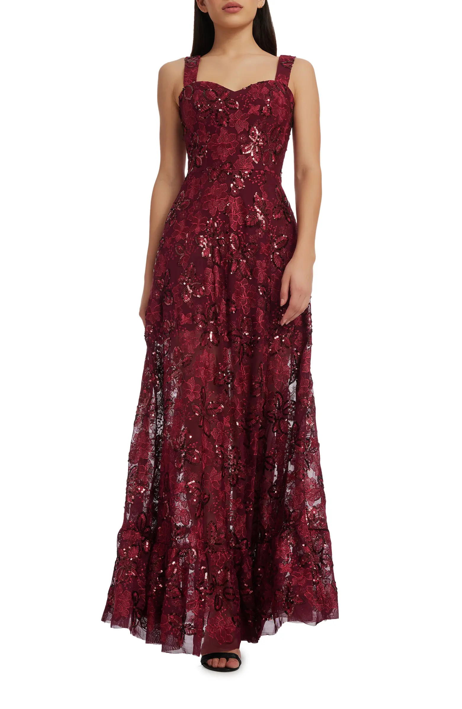 Anabel Floral Sequin Fit & Flare Gown | Nordstrom
