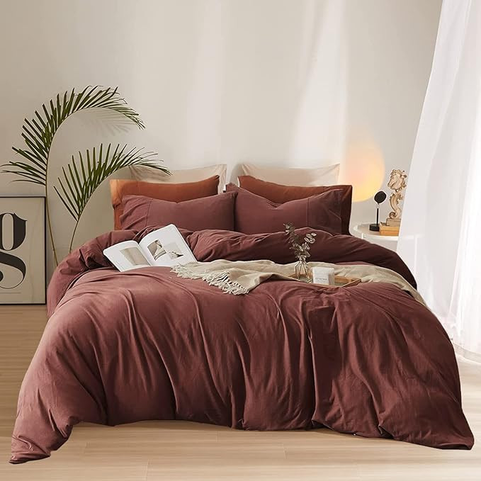 Pureant Brick Red Comforter Sets Full Solid Dark Rust Red Bedding Comforters Modern Plain Purplis... | Amazon (US)
