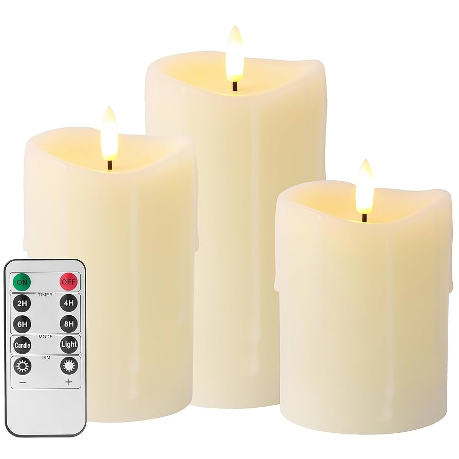 Ivory Flameless Candles with Remote and Timer, Real Wax Made Wax Drip LED Pillar Candles Battery ... | Amazon (US)