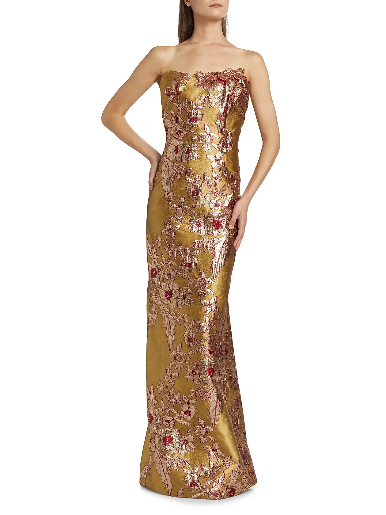 Strapless Applique Brocade Gown | Saks Fifth Avenue