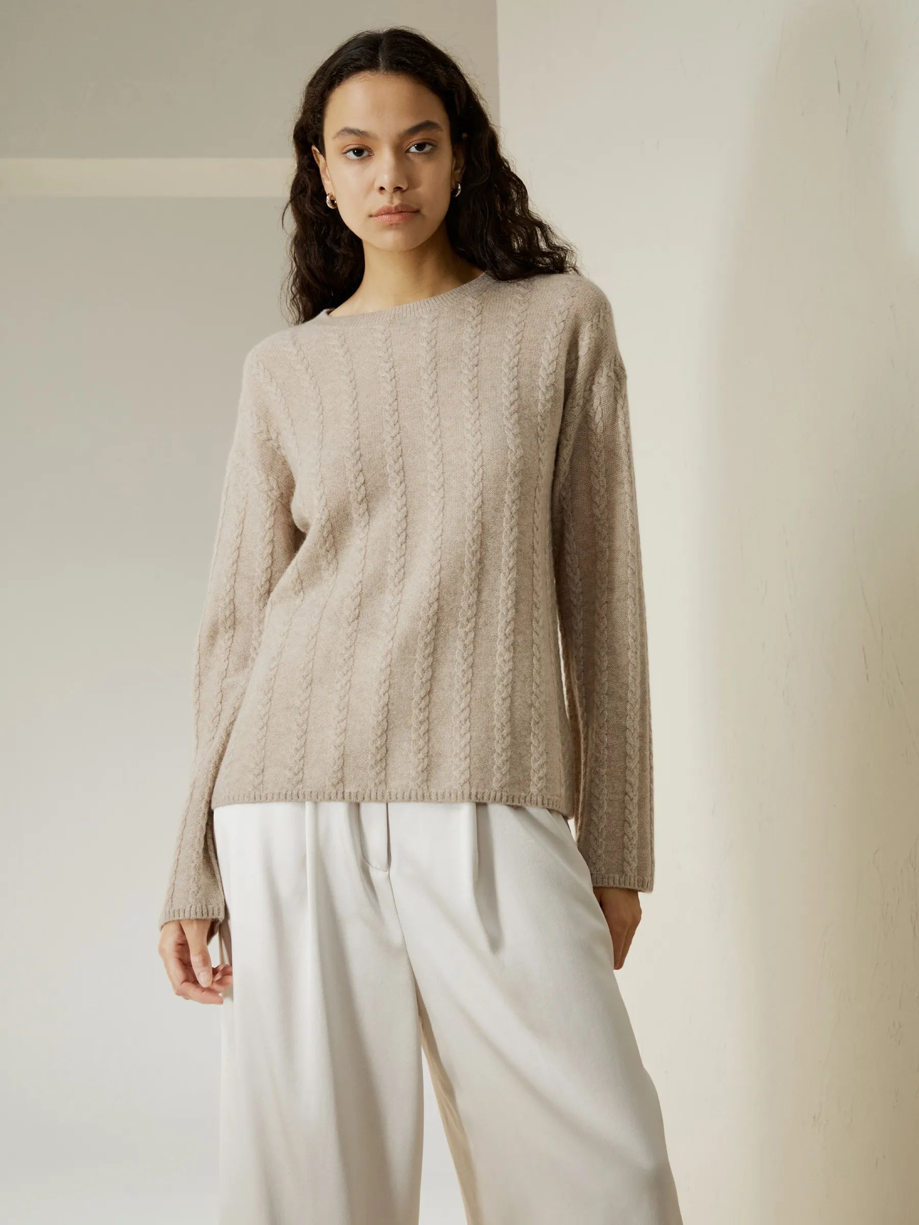 Semi-Sheer Cable-knit Baby Cashmere Sweater | LilySilk