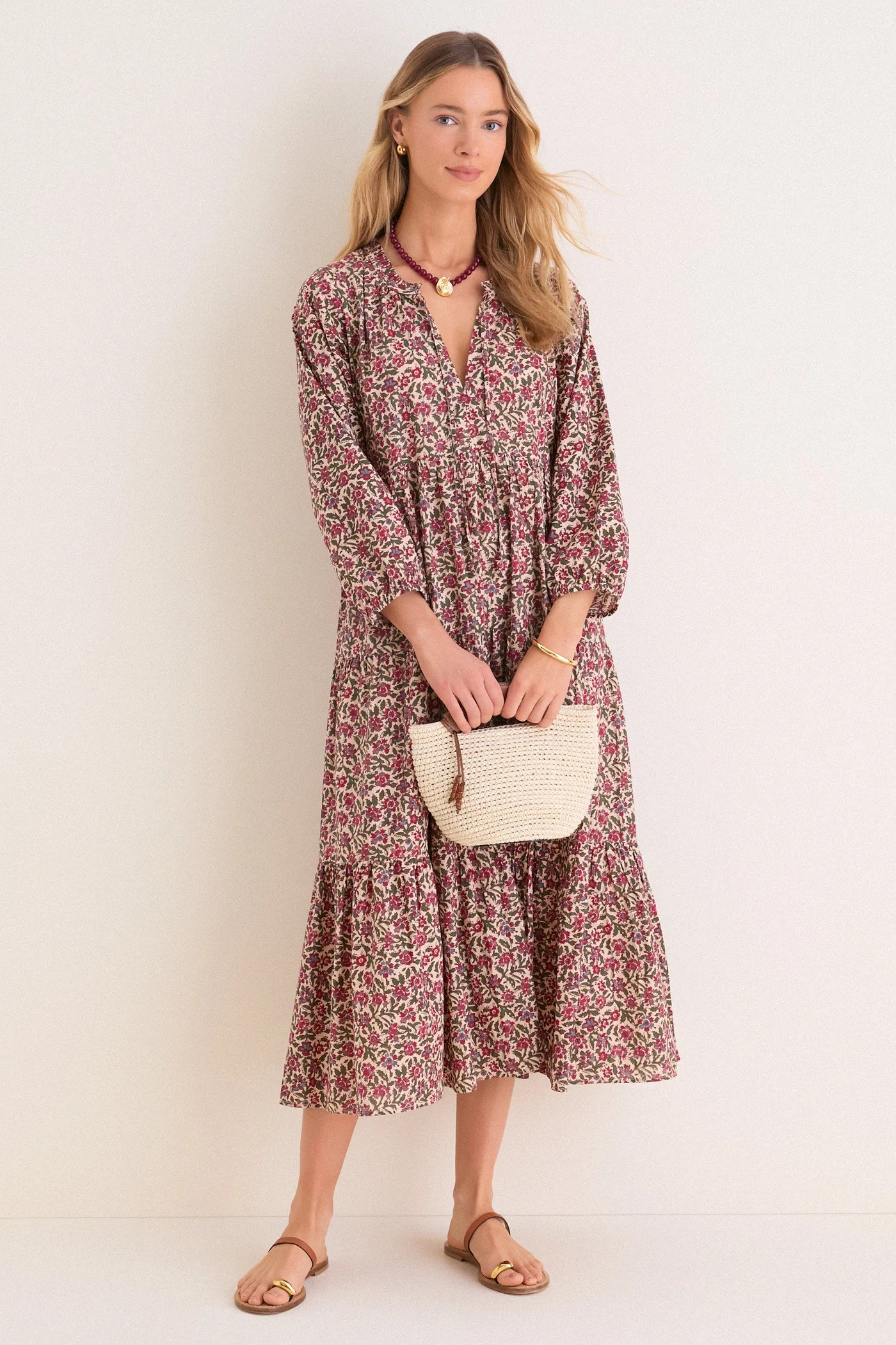 Framboise Floral Long Sleeve Salty Paloma Caftan | Tuckernuck (US)