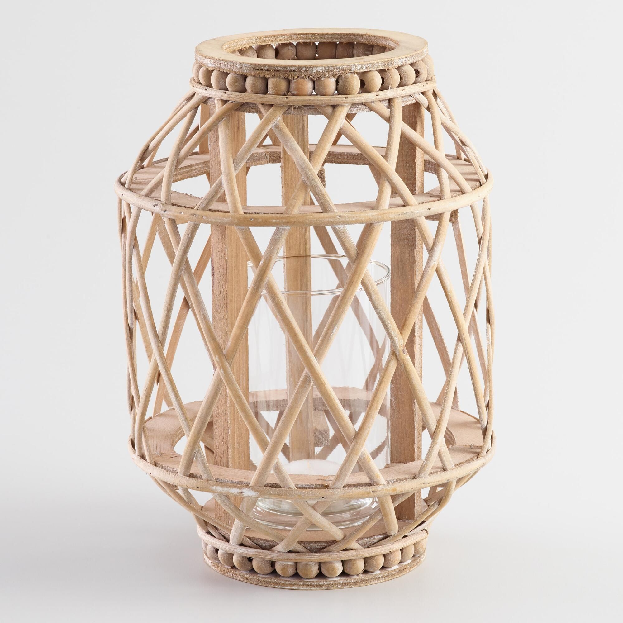 Large Natural Wood Beaded Lantern by World Market | World Market