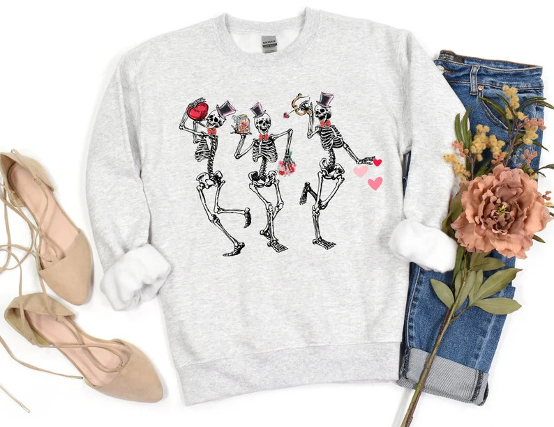 Skeleton Valentines Sweatshirt, Valentine Sweater, Valentines Day Sweatshirt, Valentines Gift, Ha... | Etsy (US)