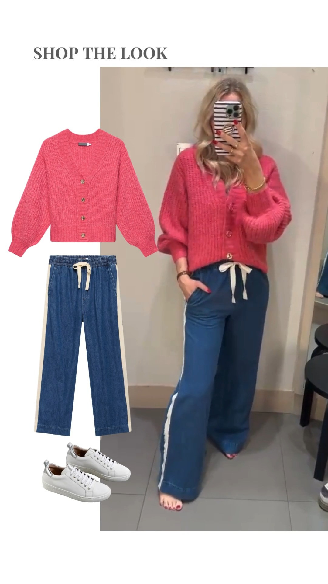 Shop the look! Mint Velvet outfit idea, Pink Wool Blend Balloon Sleeve Cardigan, spring fashion, spring outfit ideas, casual jeans, casual style, white trainers, easy outfit idea, transitional style, colourful outfit 

 #LTKuk #LTKspring #LTKstyletip