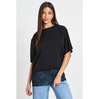 Lace Hem Oversized Loose Top, black | PrettyLittleThing US