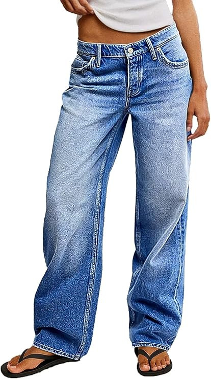 Flamingals Baggy Jeans for Women Mid Rise Straight Leg Stretchy Wash Casual Boyfriend Jeans Trend... | Amazon (US)