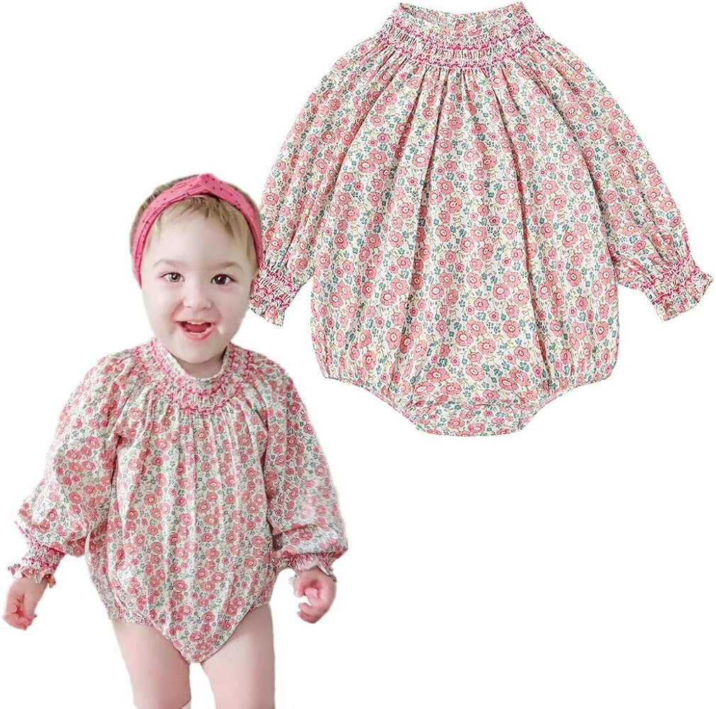 Curipeer Infant Baby Girls Floral Romper Casual Long Sleeve Jumpsuit for Summer | Amazon (US)