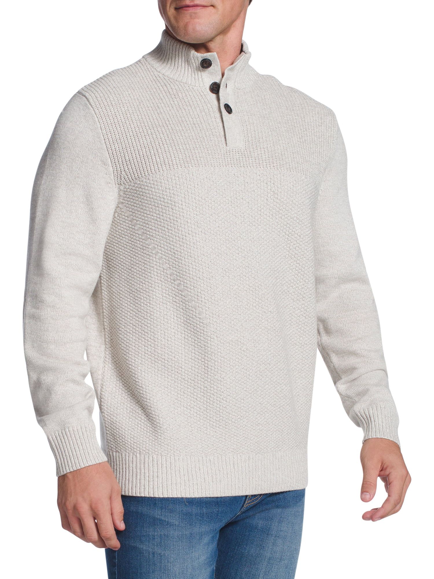 Chaps Men's Long Sleeve Classic Fit Button Mock Neck Sweater - Walmart.com | Walmart (US)