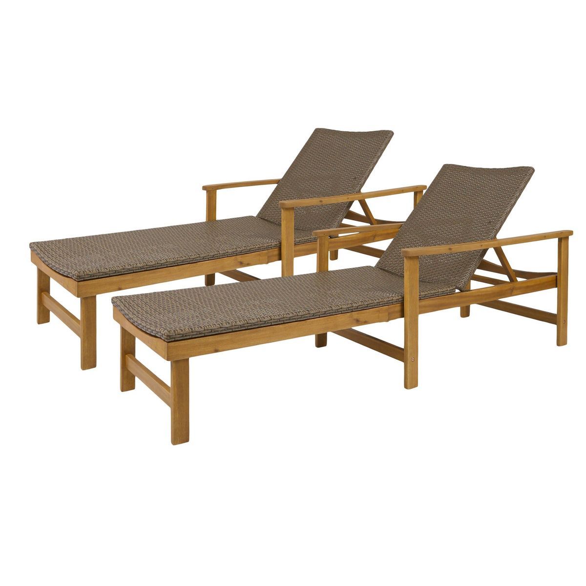 Hampton 2pk Acacia Wood and Wicker Chaise Lounges Natural/Mixed Mocha - Christopher Knight Home | Target