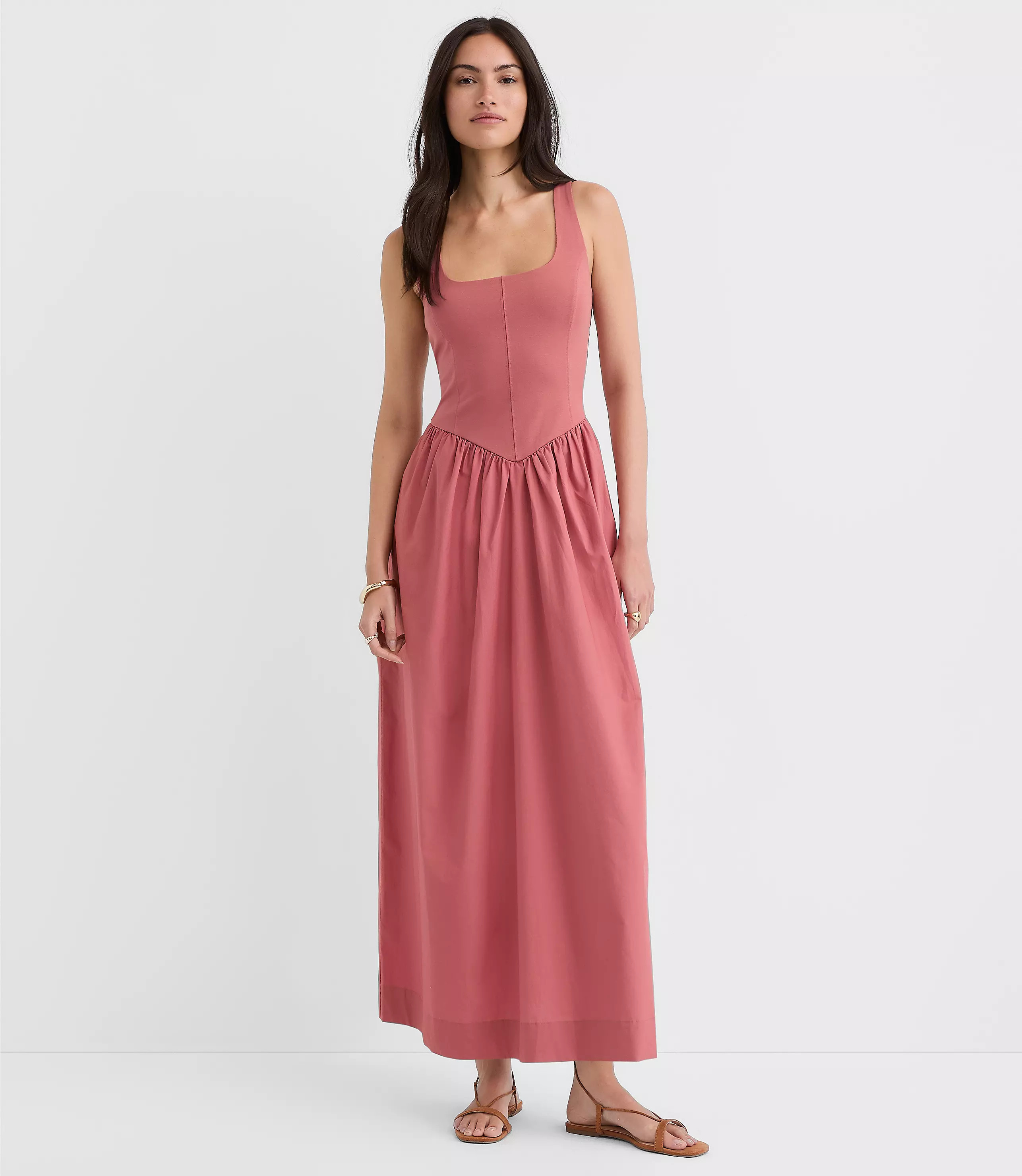 Bustier Mixed Media Midi Pocket Dress | LOFT