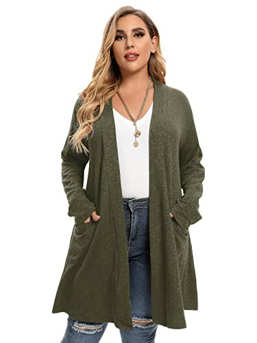 LARACE Open Front Knit Cardigan Sweaters for Women Plus Size Long Sleeve Tops with Pockets Lightw... | Amazon (US)