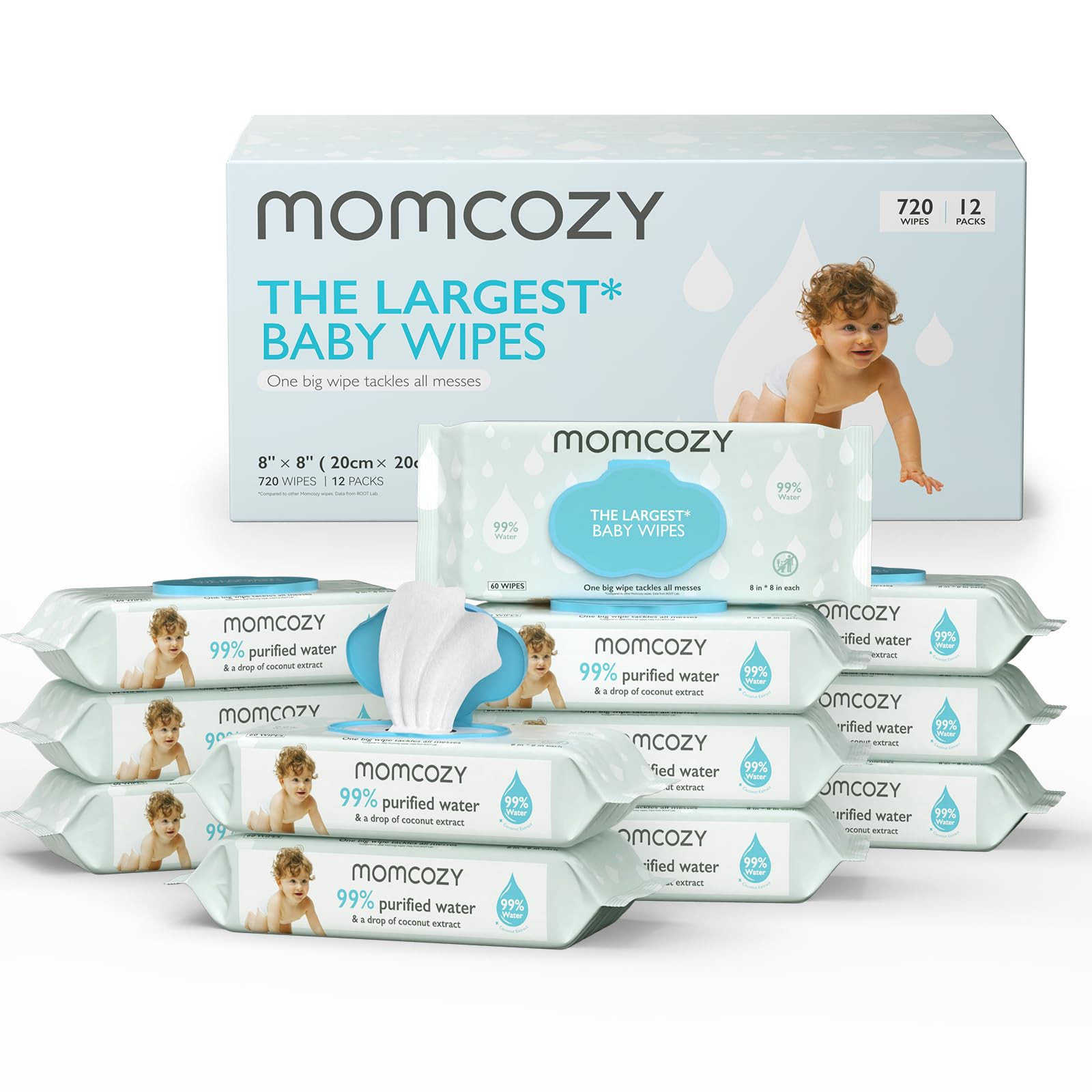 Momcozy Water Baby Wipes-Extra Large Size Design, 99% Water Based Wipes, Unscented & Hypoallergen... | Amazon (US)