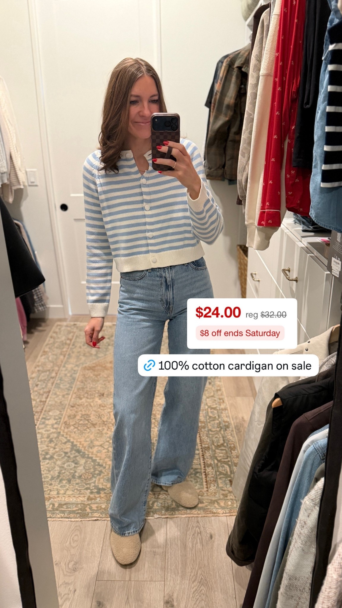 This blue and white striped 100% cotton cardigan is on sale! I am wearing a size S  ￼

#LTKSeasonal #LTKootd #LTKSaleAlert