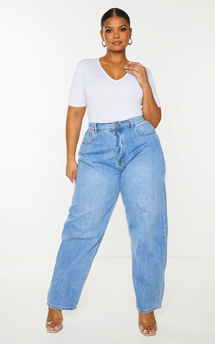 Plt Plus Light Blue Wash Boyfriend Jeans | PrettyLittleThing US