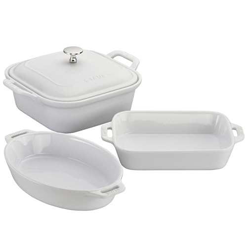 Staub Ceramics 4-pc Baking Pans Set, Casserole Dish with Lid, Brownie Pan, White | Amazon (US)