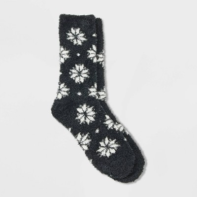 Women's Snowflake Cozy Crew Socks - Auden™ Black 4-10 | Target