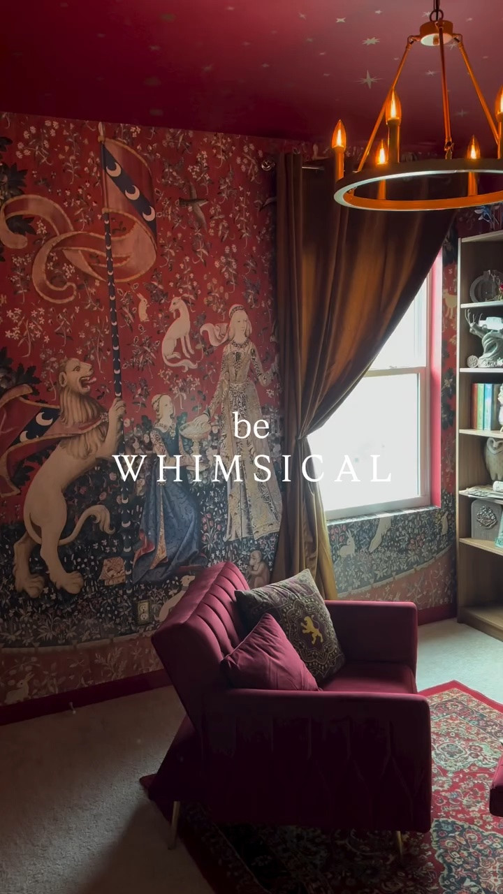 There’s no shortage of whimsy here ✨

Black Family Tapestry Wallpaper, Daily Prophet Wallpaper: @minalimadesign 
Unicorn in Captivity Wallpaper: found on Etsy but exact shop is no longer available 
Lady and the Unicorn Wallpaper: @amazingarthurwallpapers 
Self Dusting Frame: handmade by my husband
Photo in frame: @upcycled_vintage_art 

#harrypotter #gryffindor 
@harrypotterstyle @thenoblecollection @enescostudios @potterybarnteen 
Harry Potter 
Hogwarts 
Wizarding World 
Gryffindor