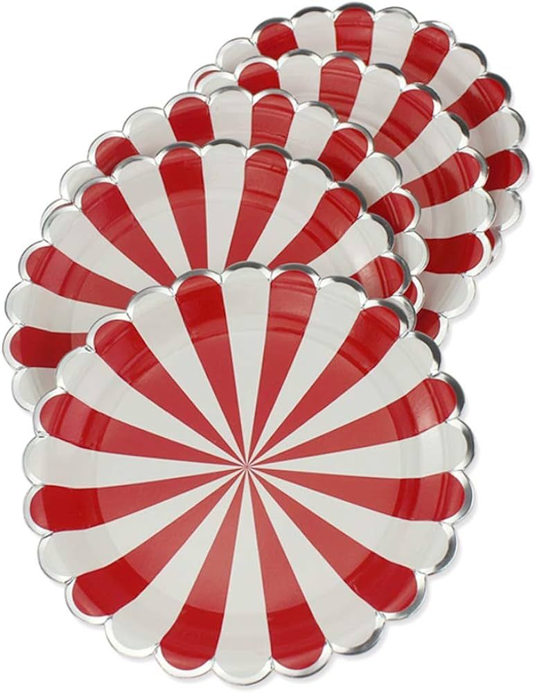 AMYESE Red Striped Round Paper Plates - 7 inch/ 9inch Biodegradable Decorative Plates for Birthda... | Amazon (US)