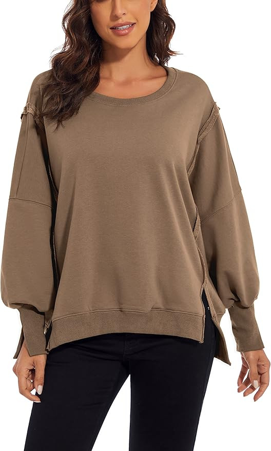 MISSACTIVER Women’s Oversized Contrast Patchwork Sweatshirt Casual Side Split High Low Hem Boyf... | Amazon (US)