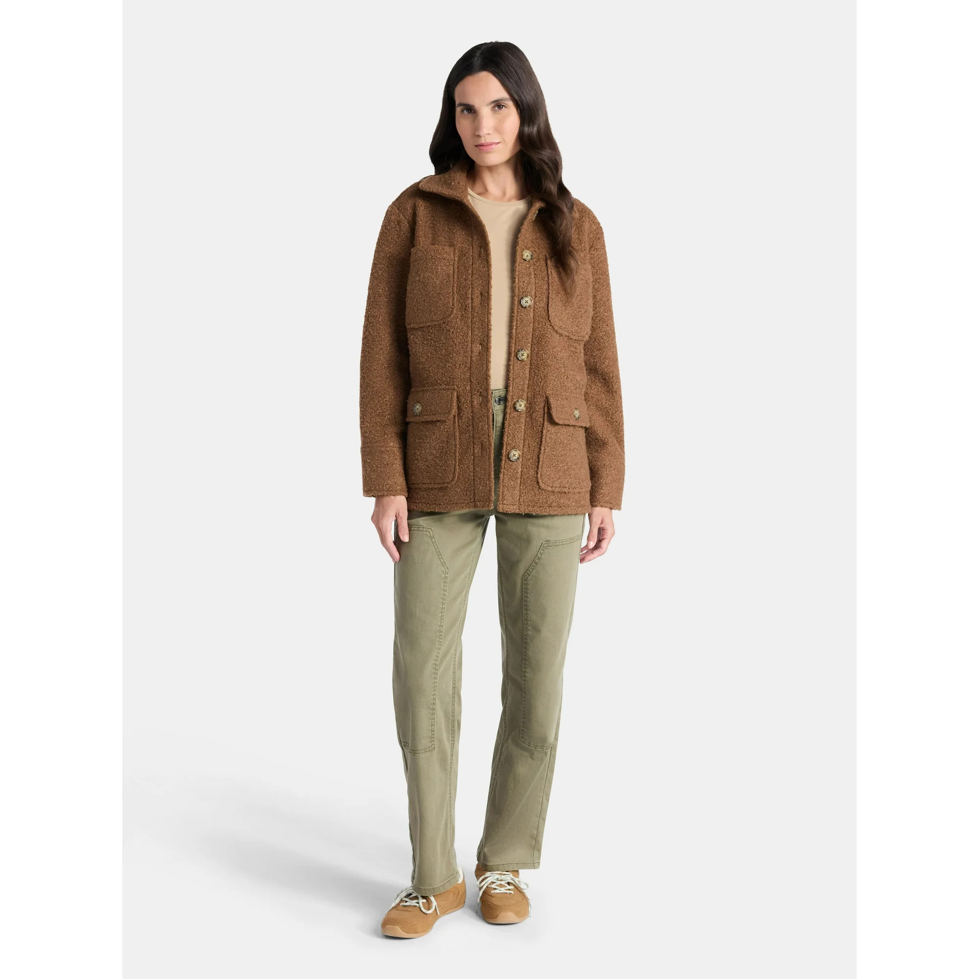 Time and Tru Women's Boucle Utility Shacket, Midweight, Sizes XS-XXXL | Walmart (US)