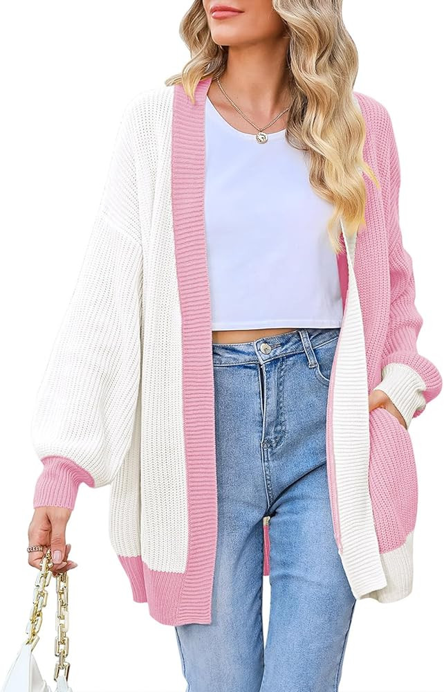Pink Queen 2024 Fall Long Cardigans for Women Batwing Sleeve Open Front Ribbed Knit Oversized Car... | Amazon (US)