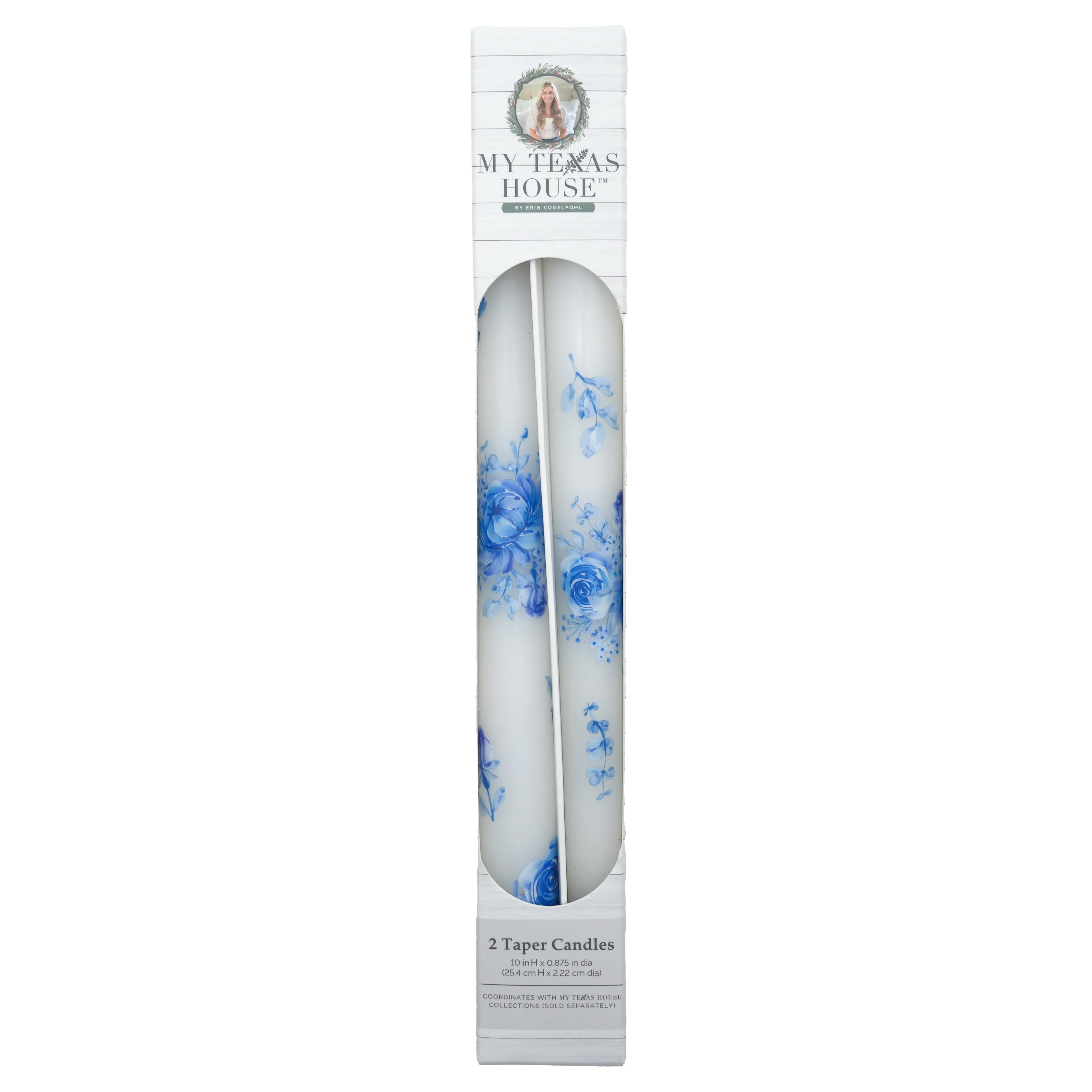 My Texas House Easter 10" Blue Flowers & White Taper Candles, Unscented, 2 Count | Walmart (US)