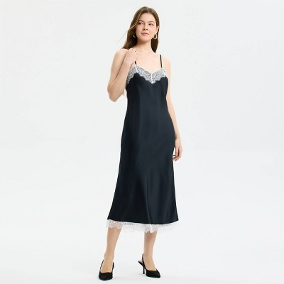 Women's Lace Trim Midi Slip Dress - A New Day™ Black S | Target