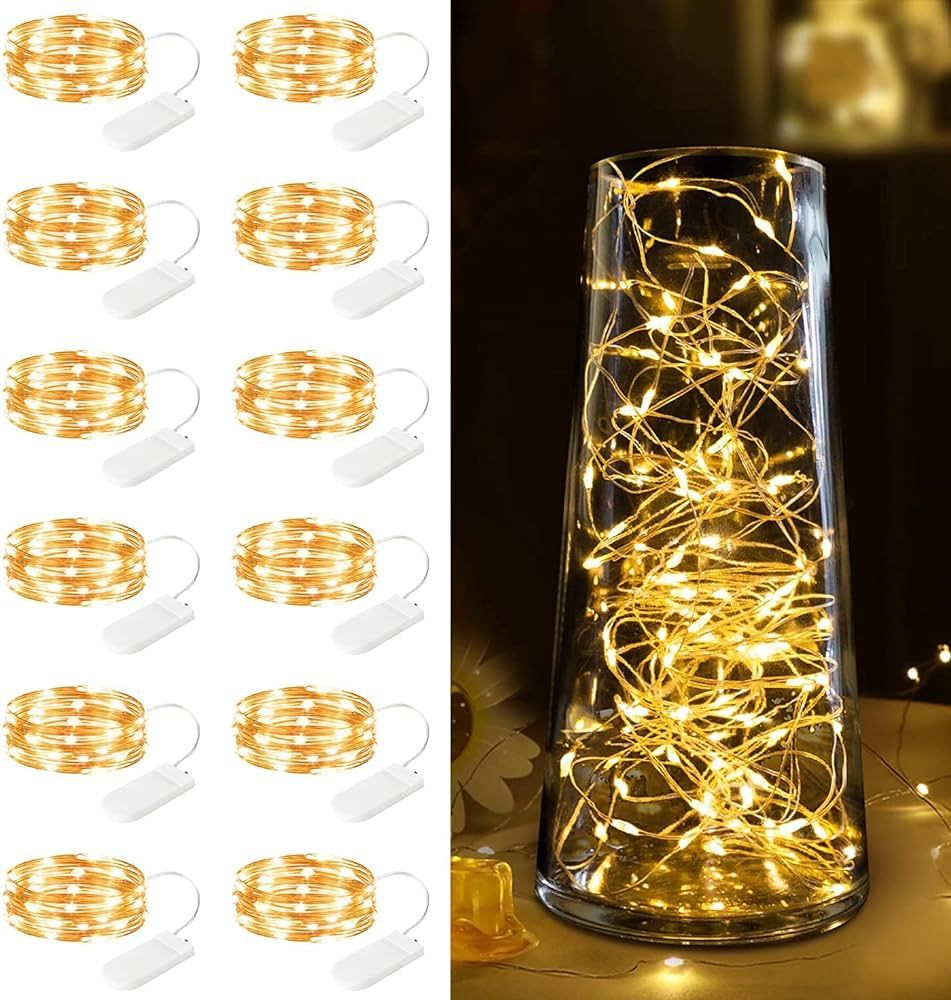 12 Pack Fairy Lights Battery Operated -7ft 20 LED Silver Wire String Lights Waterproof Mini Firef... | Amazon (US)