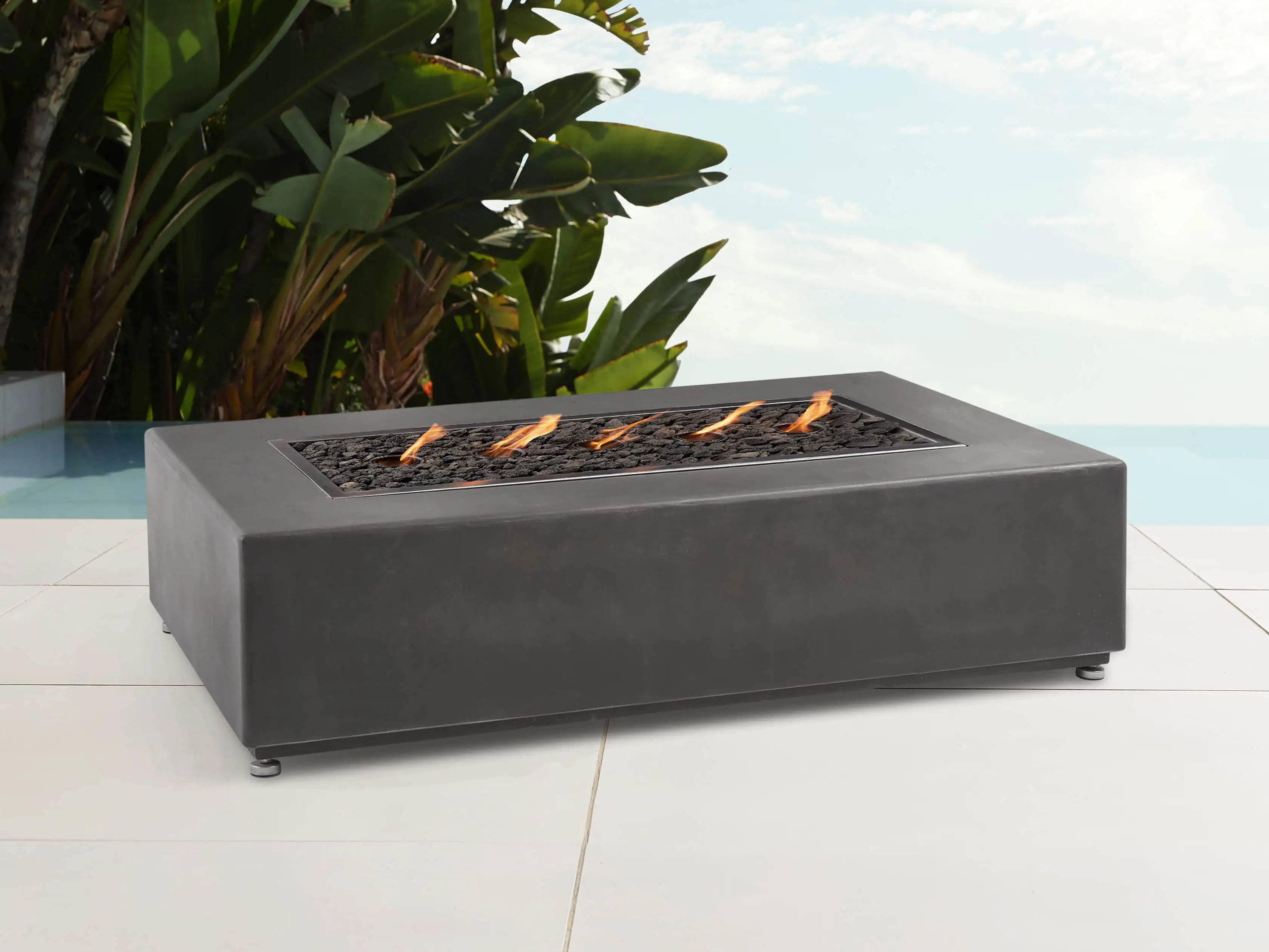 Grey Rectangle Outdoor Concrete Fire Table | Arhaus