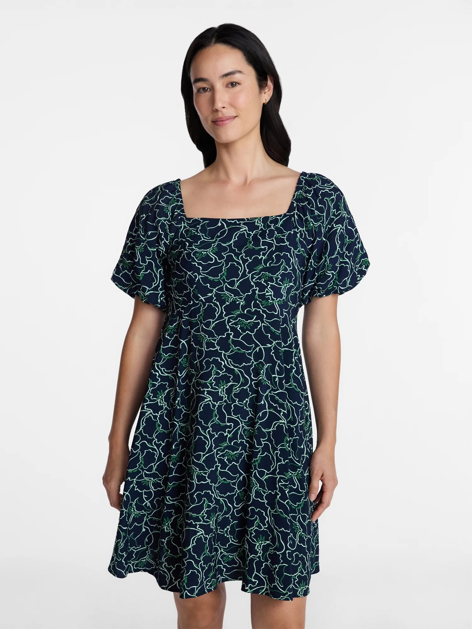 Time and Tru Women's Airflow Mini Dress with Puff Sleeves, Sizes XS-XXXL | Walmart (US)